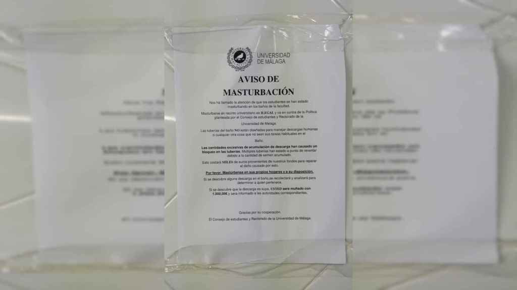 El 'Aviso de masturbación' que ha aparecido en la Escuela de Ingeniería de Telecomunicaciones.