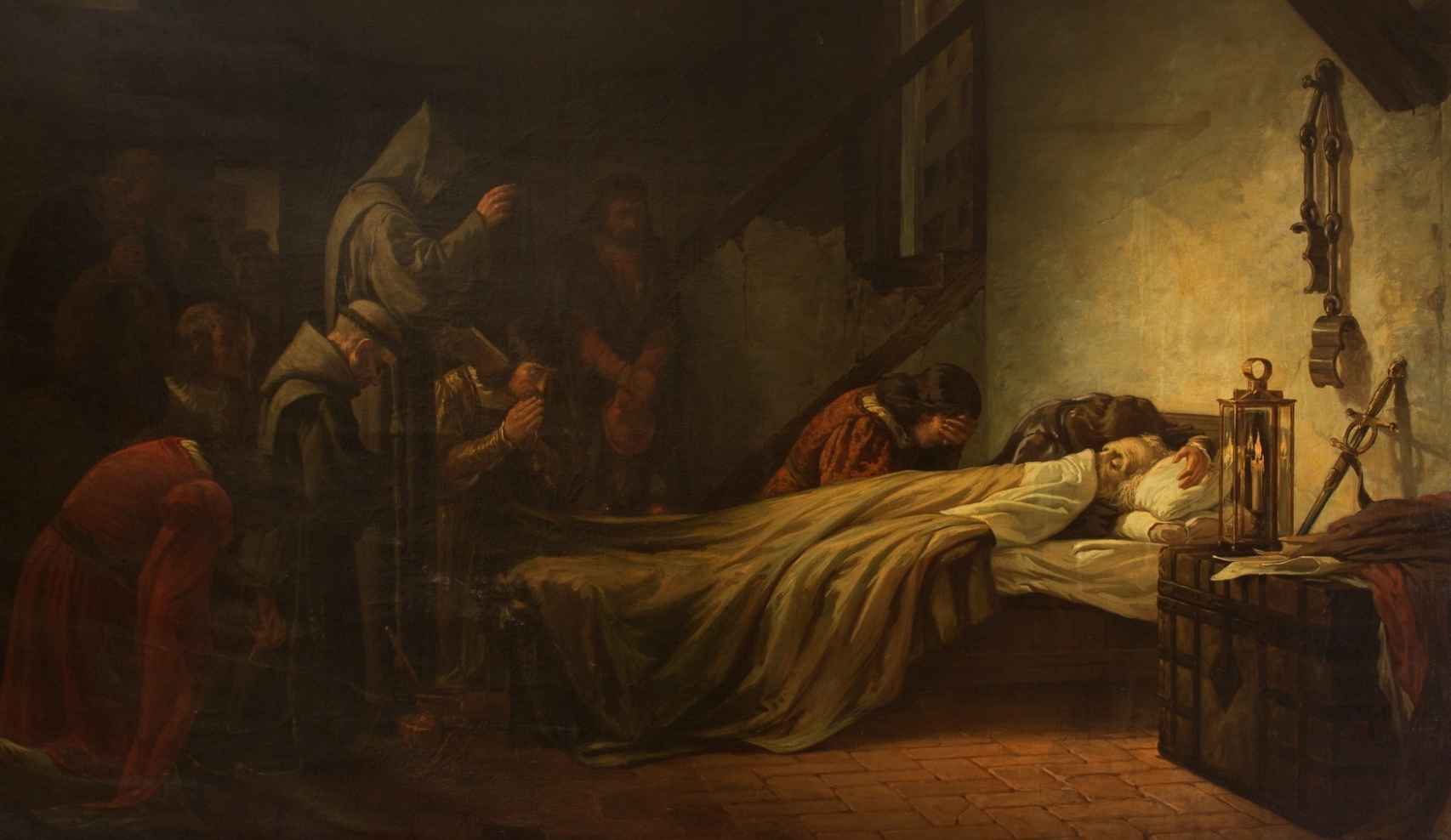 Imagen del cuadro 'Muerte de Cristóbal Colón', del artista Francisco Ortego y Vereda (1864)