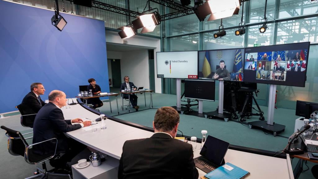 German Chancellor Scholz attends the virtual meeting of G7 leaders in Berlin.