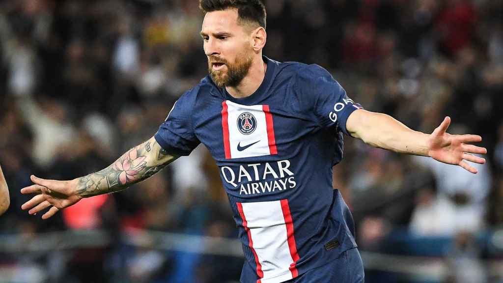 Leo Messi, celebrando un gol con el PSG en la temporada 2022/2023