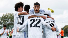 El Real Madrid celebra un gol en la Youth League ante el Shakhtar Donetsk