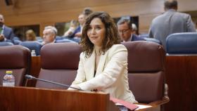 La presidenta Isabel Díaz Ayuso, este jueves, en el pleno de la Asamblea de Madrid.