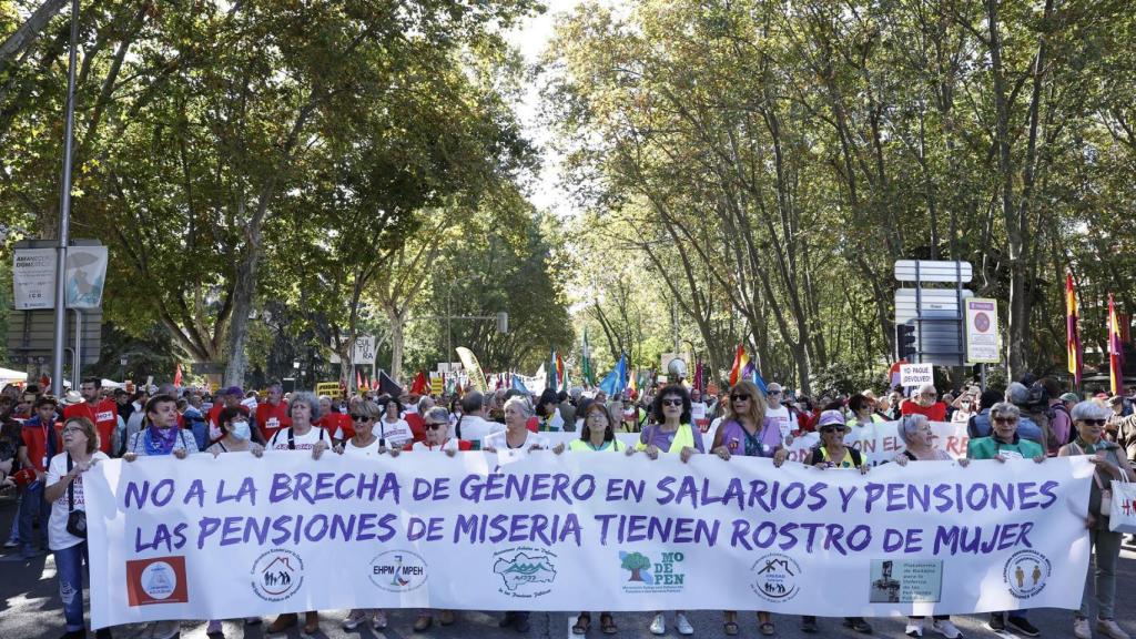 Vista de los participantes en la manifestación por las Pensiones Dignas organizada por los colectivos de pensionistas este sábado en Madrid