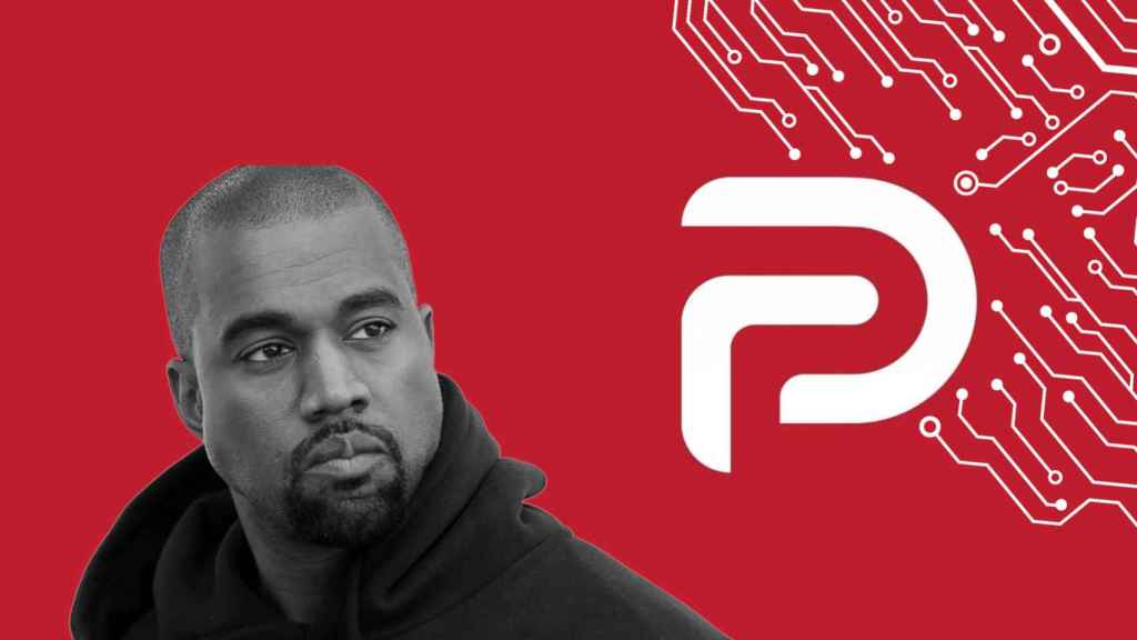 Fotomontaje con Kanye West y el logo de Parler.