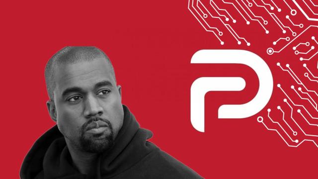 Fotomontaje con Kanye West y el logo de Parler.