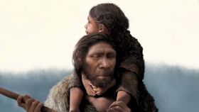 Reconstrucción de un padre neandertal y su hija. Imagen: Tom Bjorklund