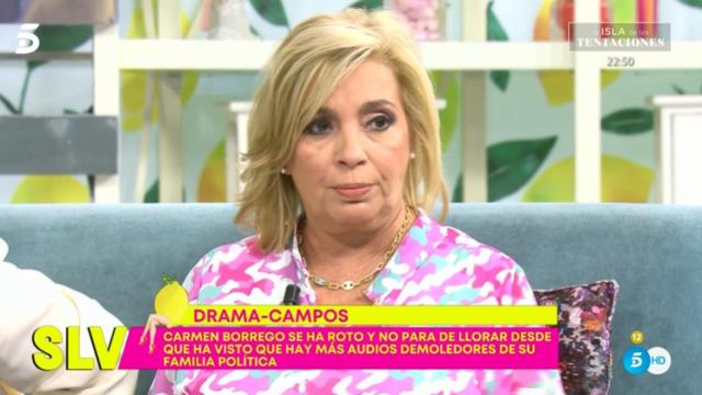 Carmen Borrego rompe a llorar antes de comenzar 'Sálvame' ante los demoledores audios de su nuera