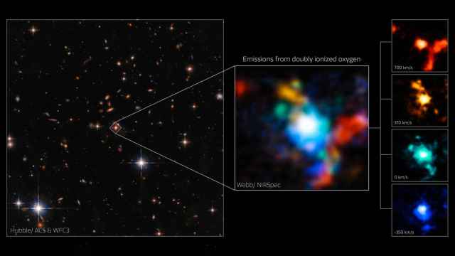 A la izquierda, imagen tomada por el Hubble. En el centro y derecha, las imágenes tomadas del Webb.