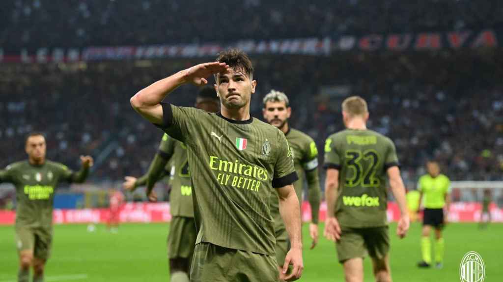 Brahim Díaz celebra un gol con el AC Milan