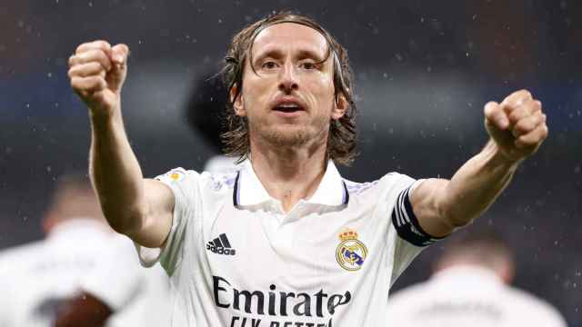 Luka Modric, celebrando su gol al Sevilla