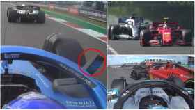El retrovisor de Fernando Alonso descolgándose, a la izquierda