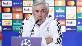 Ancelotti, en rueda de prensa de la Champions League con el Real Madrid