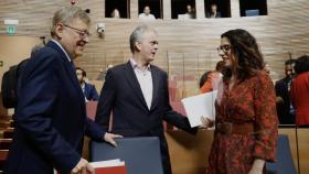 Ximo Puig (PSPV-PSOE), Héctor Illueca (Unides Podem) y Aitana Mas (Compromís). EP