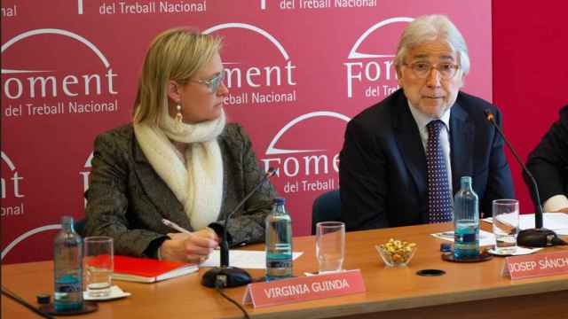 La vicepresidenta de Foment, Virginia Guinda, y el presidente de Foment, Josep Sánchez Llibre.