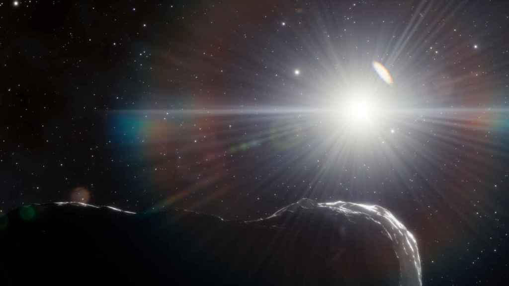 Representación artística de asteroide y Sol