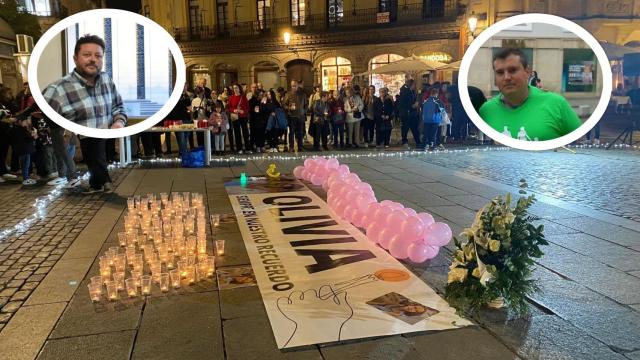 Concentración en homenaje a Olivia, con imágenes pequeñas de Miguel Ángel Nieto y Néstor Fernández