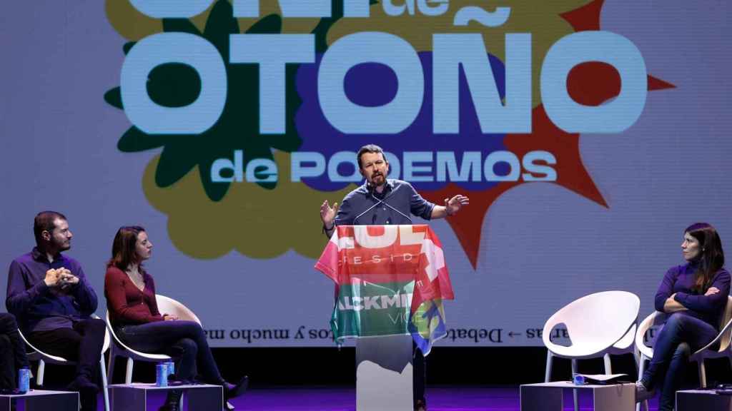 El exvicepresidente del Gobierno y exsecretario general de Podemos, Pablo Iglesias, durante el cierre de la Universidad de Otoño este domingo.