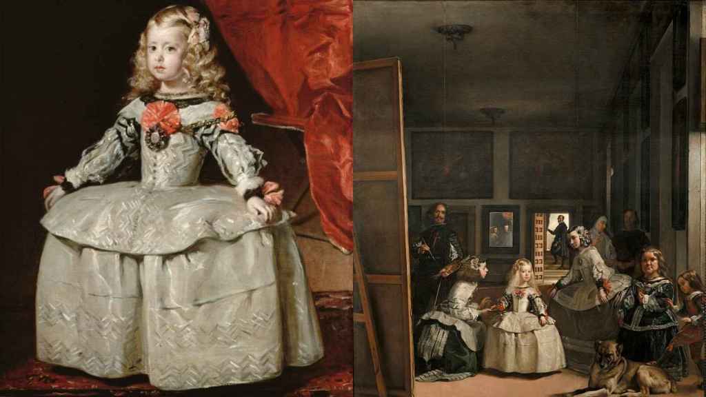 'La infanta Margarita en blanco y plata' y retrato pintado cuando tenía cinco años (1656), que está en el Museo de Historia del Arte de Viena. Y Las Meninas (1656). Ambos de Diego Velázquez.