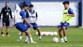Luis Muñoz y Haitam durante un entrenamiento del Málaga CF