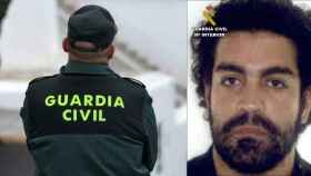 Un agente de la Guardia Civil y, a la derecha, Carlos Garrido, el hombre buscado.