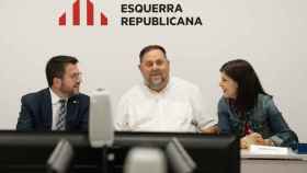 Pere Aragonès, Oriol Junqueras y Marta Vilalta, este viernes en la reunión de la ejecutiva de ERC.