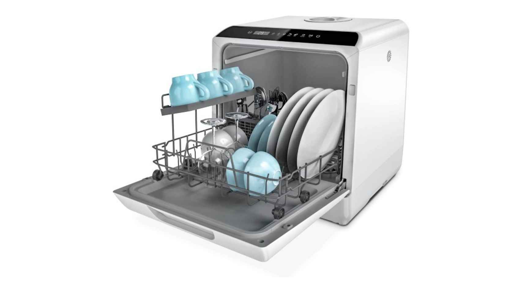 Este mini lavavajillas portátil lava los platos en 40 segundos