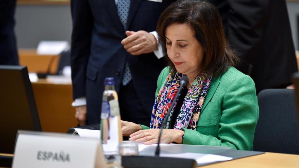 The Defense Minister, Margarita Robles, during the meeting this Tuesday in Brussels