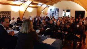 La delegada del Gobierno, Virginia Barcones, durante su reunión con los alcaldes zamoranos, este martes.