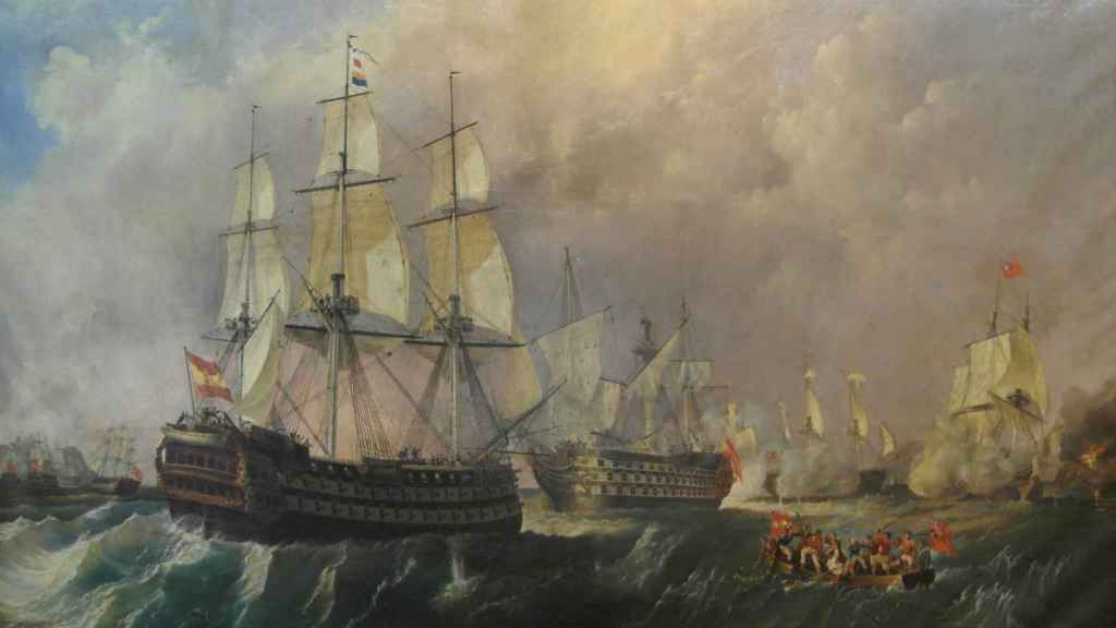 'El Infante don Pelayo acude al rescate del Santísima Trinidad', un lienzo de Antonio de Burgada sobre la batalla del Cabo de San Vicente (1797).