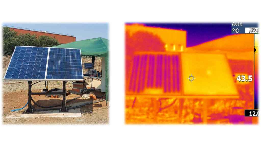 Imágenes del panel solar con una cámara normal y una cámara térmica