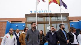 El secretario general del PSCyL, Luis Tudanca, durante su participación en la concentración por la sanidad pública en Medina del Campo, este miércoles.