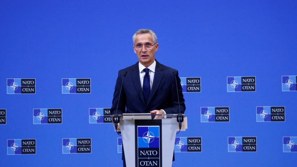 Jens Stoltenberg, secretario general de la OTAN, este miércoles en rueda de prensa.