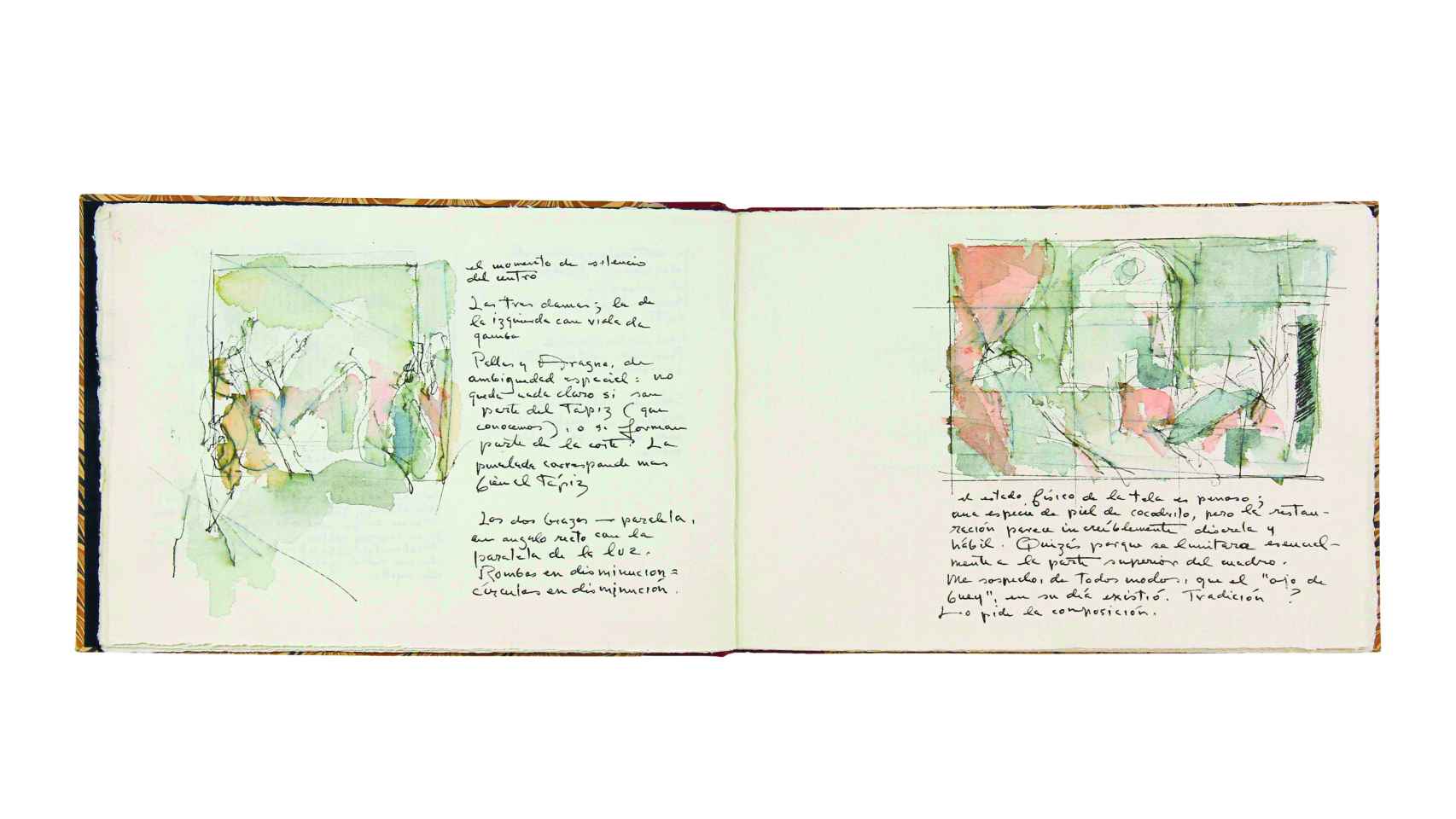 Dibujo y anotaciones sobre 'Las Hilanderas' de Velázquez. Cuaderno de apuntes n.º 125, 1982. Fundación Juan March