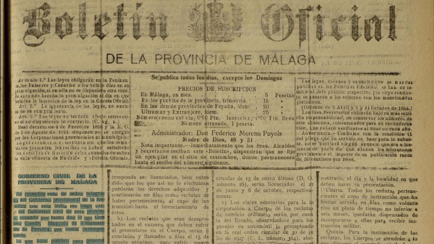 Buceando en la historia de Málaga a través de su boletín provincial 22.300 publicaciones por
