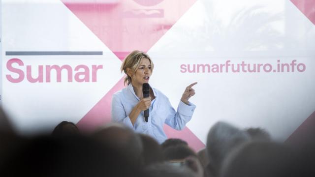 La vicepresidenta segunda del Gobierno, Yolanda Díaz, interviene durante la presentación de su proyecto ‘Sumar’, en Feria Valencia.