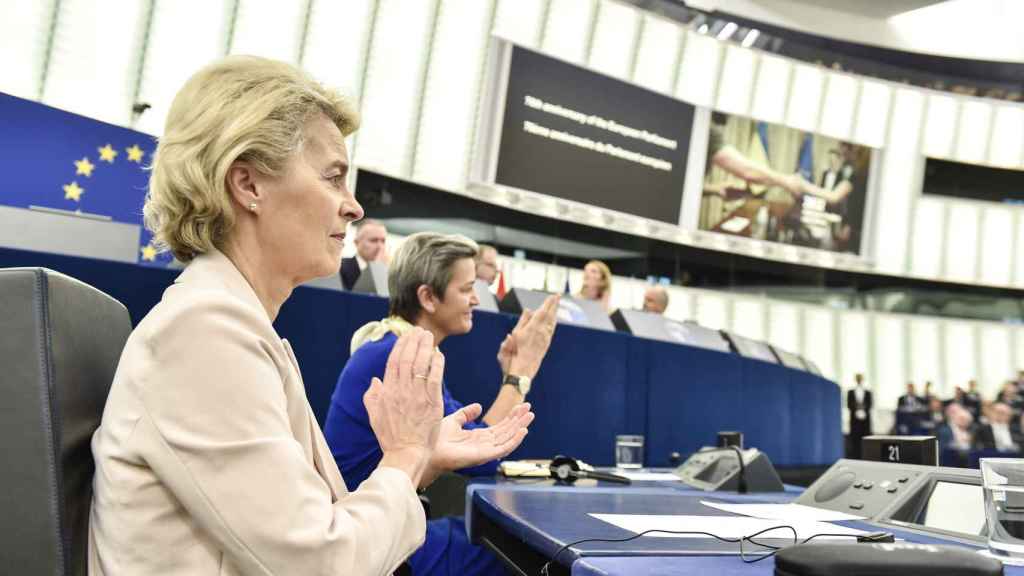 La presidenta de la Comisión, Ursula von der Leyen, este martes en la sede de la Eurocámara en Estrasburgo