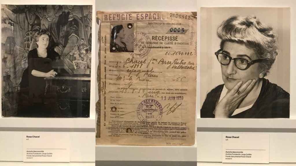 Dos retratos de la escritora Rosa Chacel y su carné de refugiada em 1939.