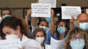 Protesta de sanitarios en un hospital alicantino durante la pandemia.