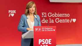Pilar Alegría en la rueda de prensa en Ferraz.
