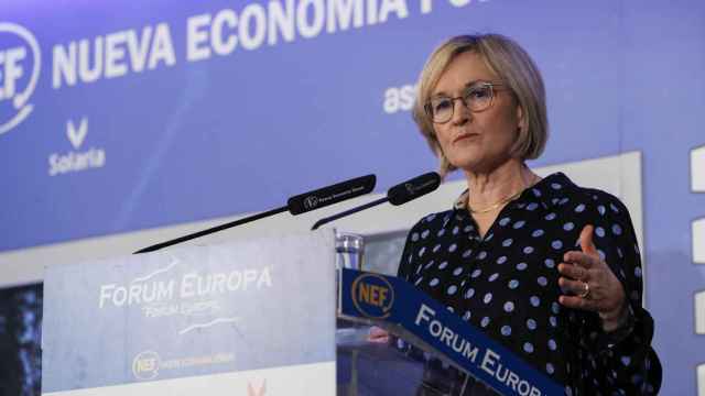 La comisaria europea de Servicios Financieros, Estabilidad Financiera y Unión de los Mercados de Capitales Mairead McGuinness protagoniza un desayuno informativo de la tribuna Fórum Europa este viernes.