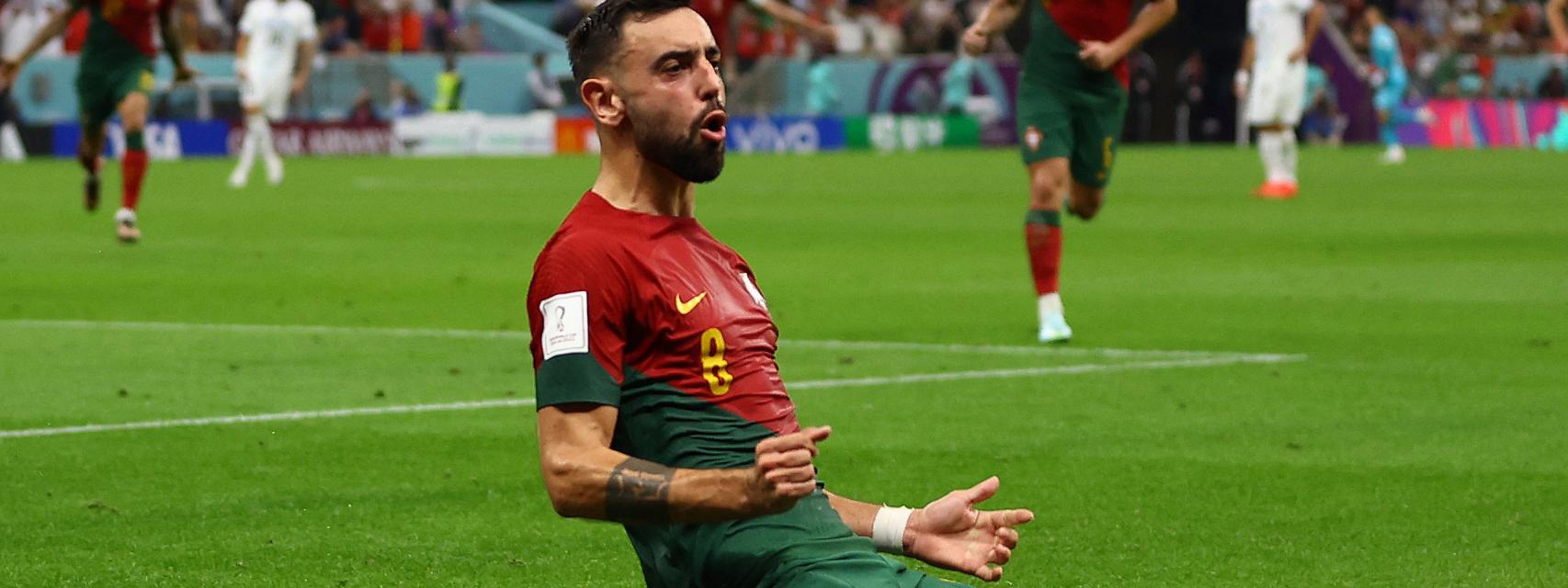 Celebración de Bruno Fernandes por su gol con la selección de Portugal en el Mundial de Qatar 2022