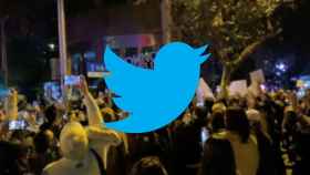 Protestas en China con el logo de Twitter