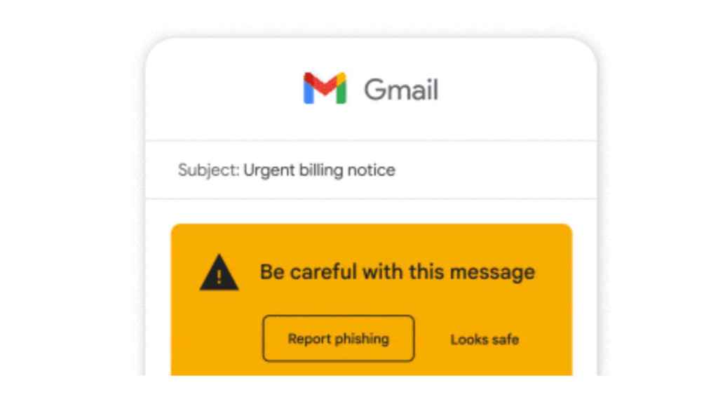 Aviso de phishing en Gmail