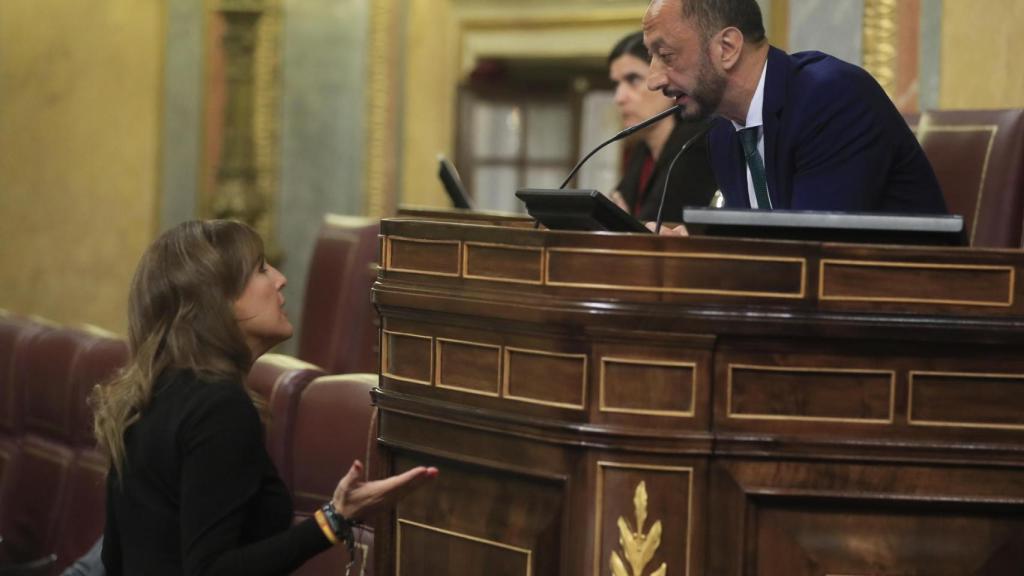 La diputada de Vox Patricia Rueda segundos antes de ser expulsada de la tribuna del Congreso.