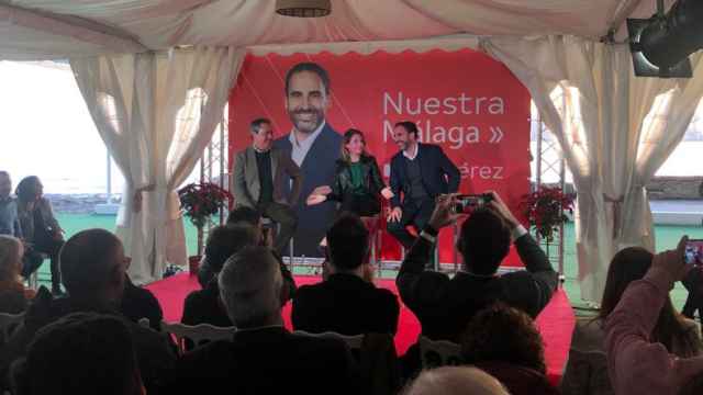 Juan Espadas, Raquel Sánchez y Dani Pérez esta tarde en Málaga.