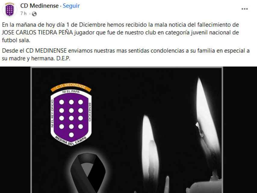 Medina llora la muerte del joven José Carlos Tiedra Peña tras un accidente fatal