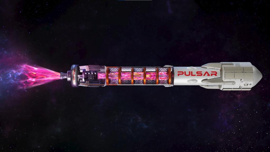 Representación de cohete con motor de fusión nuclear