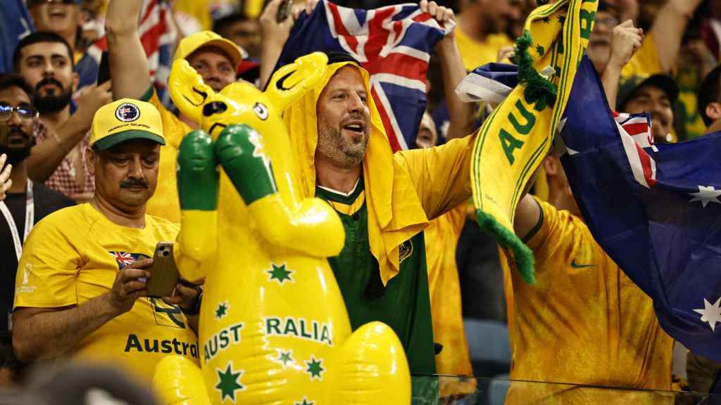 Aficionados de Australia, en las gradas en el Mundial de Qatar.