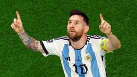 Leo Messi celebra su gol ante Australia en los octavos de final.