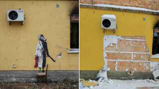 Intentan robar uno de los murales pintados por Banksy en Ucrania